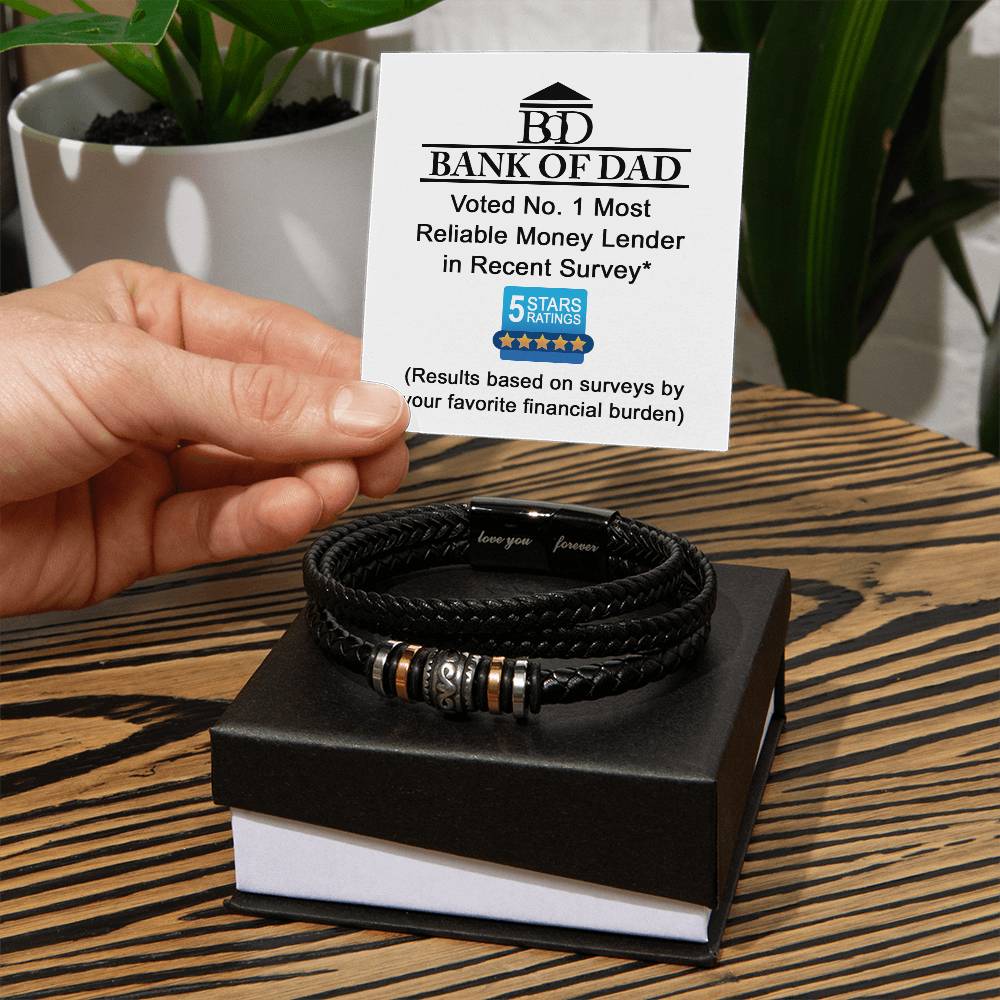 Father´s day gift for Dad, includes funny  gift card message and love you forever stailess steel bracelet with decorative beads.