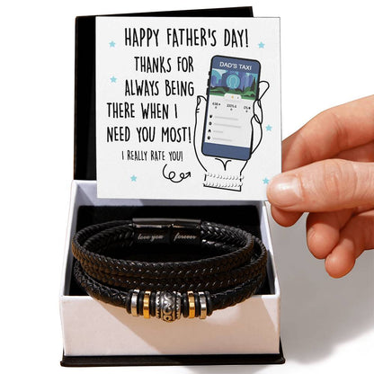 Happy Father´s day wishes for Dad. Gift card message with bracelet to commemorate Dad on international father´s day celebration.