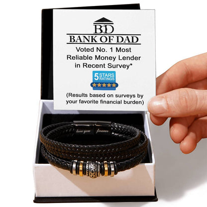 Father´s day gift for Dad, includes funny  gift card message and love you forever stailess steel bracelet with decorative beads.