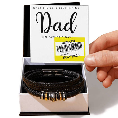 Only the very best for my Dad on Father´s day! Message card greeting with stainless steel , vegan leather  band bracelet.