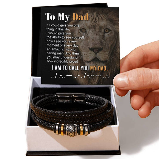 Present idea for Dad on father´s day or birthday celebration. Stainless steel beaded vegan leather bracelet.