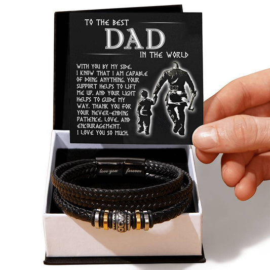 To the best Dad- Love you forever - Men´s vegan leather bracelet with message card for dad.