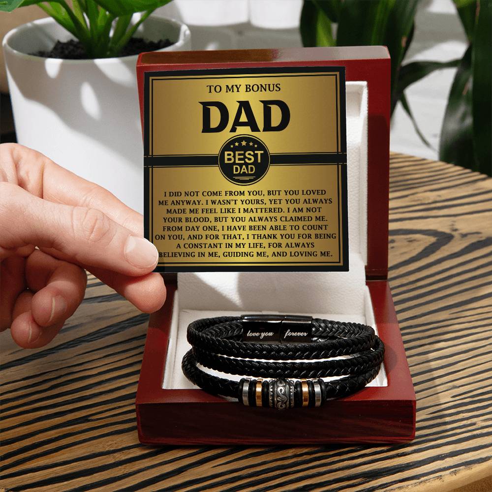 Love you forever bracelet for Bonus dad on message card.