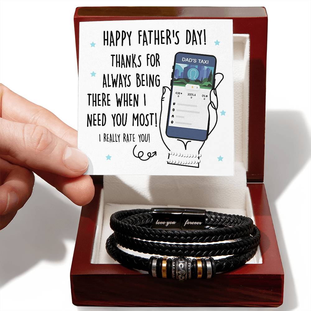 Happy Father´s day wishes for Dad. Gift card message with bracelet to commemorate Dad on international father´s day celebration.