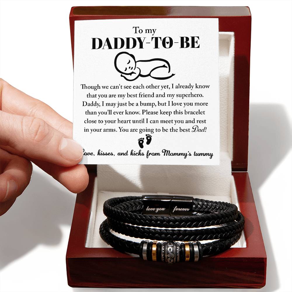 To my dad-to-be special message from bump. stainless steel with beads and vegan leather bracelet for the man  in your life.