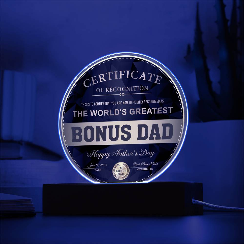 Certificate of recognition for Bonus Dad on father´s day celebration.