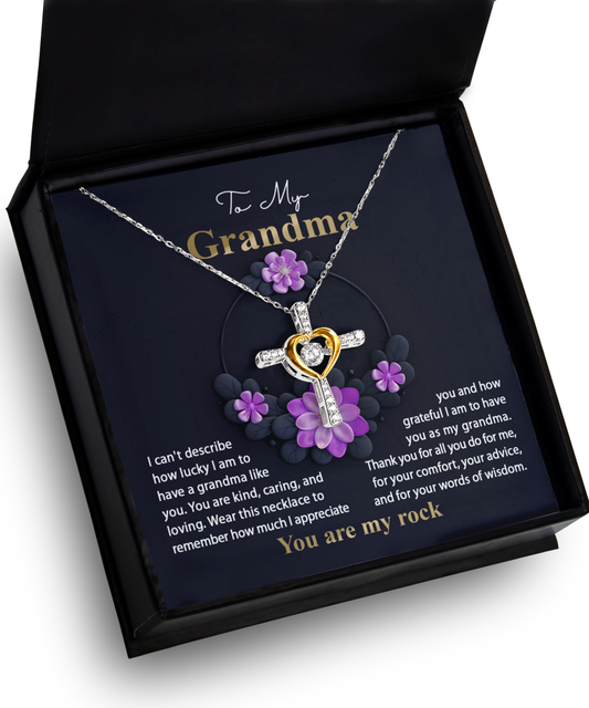 To my grandma cross dancing necklace present on birthday and other anniversaries.