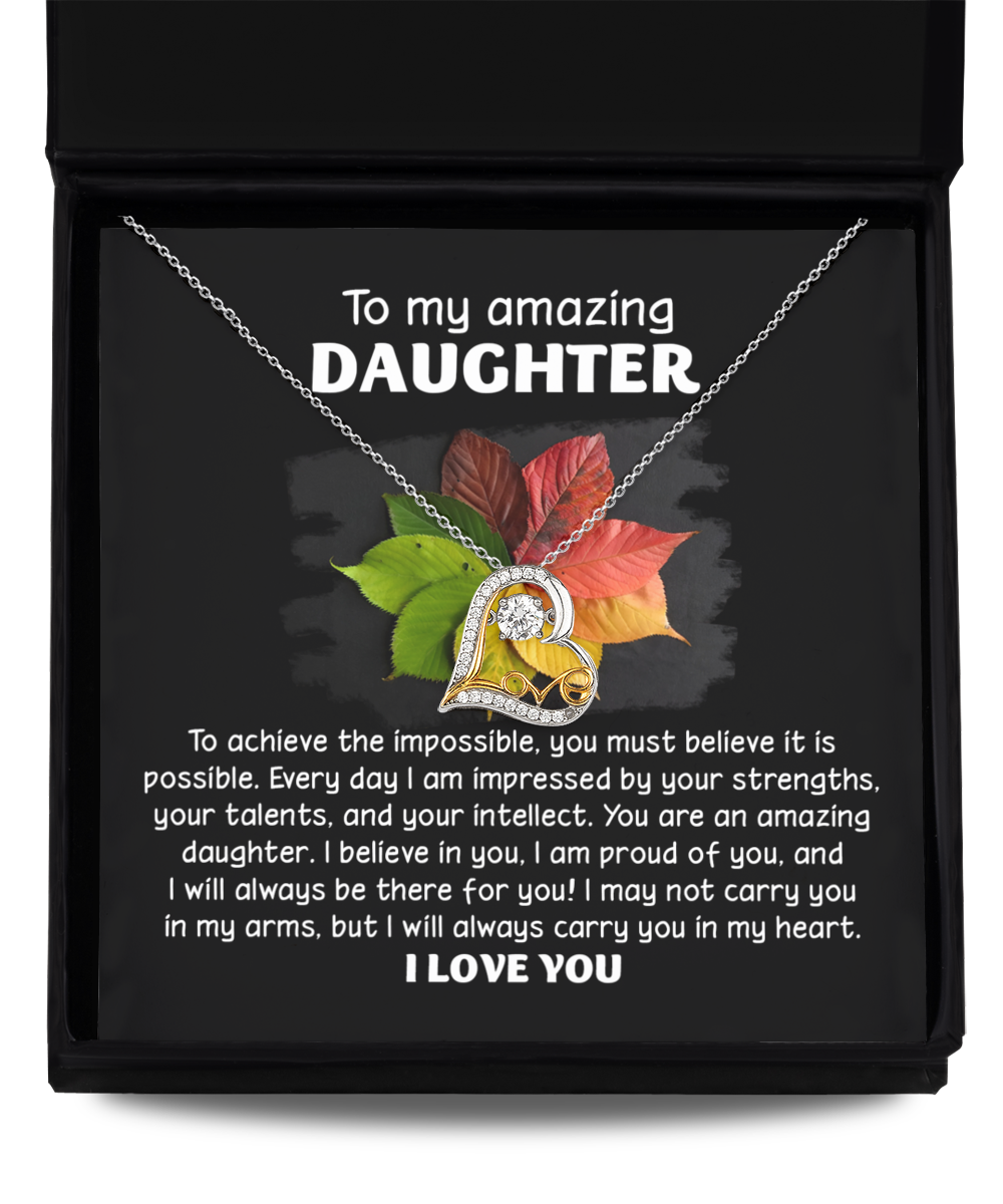 inspirational message from parent to daughter, includes a love dancing necklace. Printed in USA