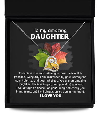 inspirational message from parent to daughter, includes a love dancing necklace. Printed in USA