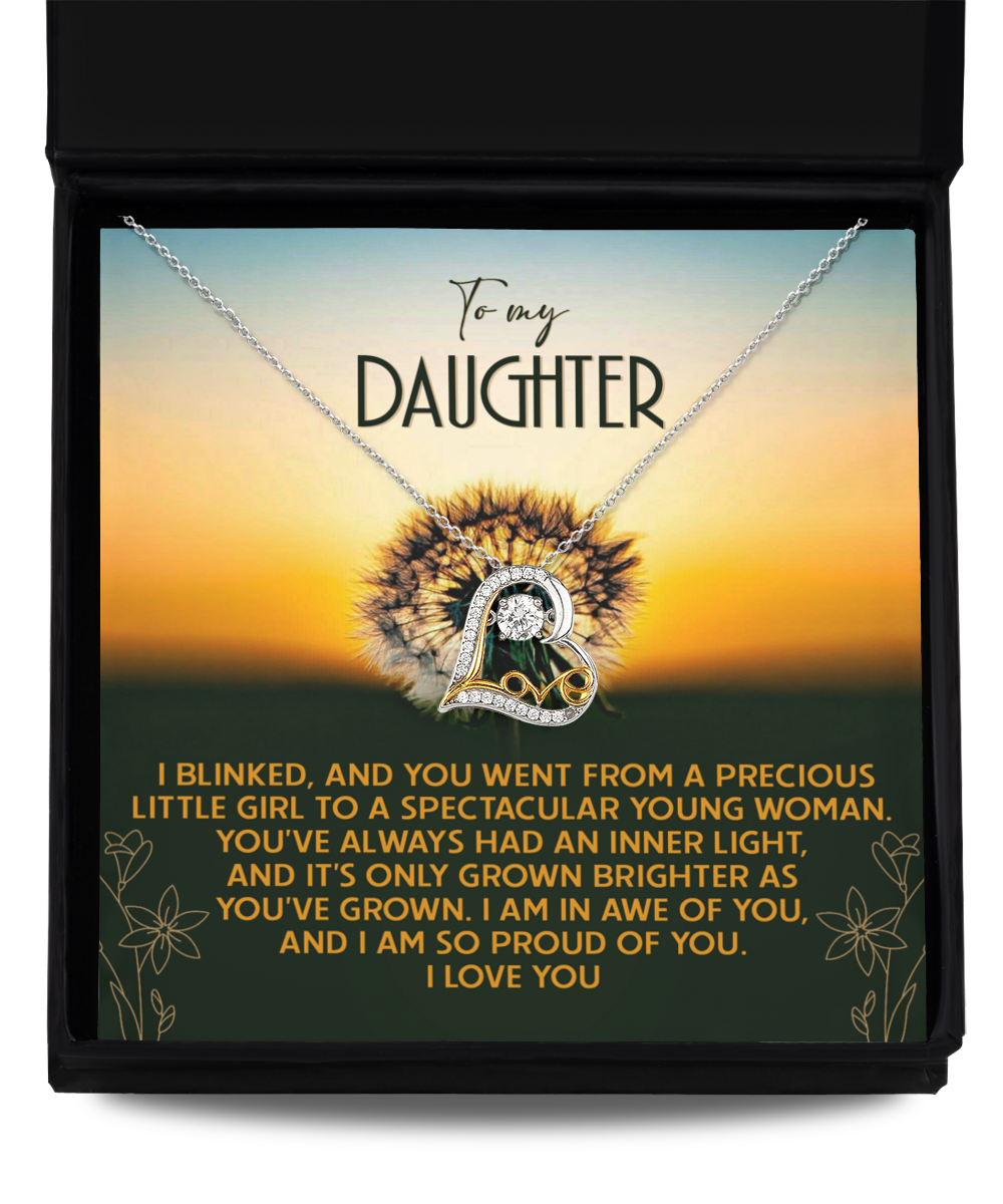 Beautiful message card gift with love dancing necklace for your loved daughter. Printed and shipped from USA