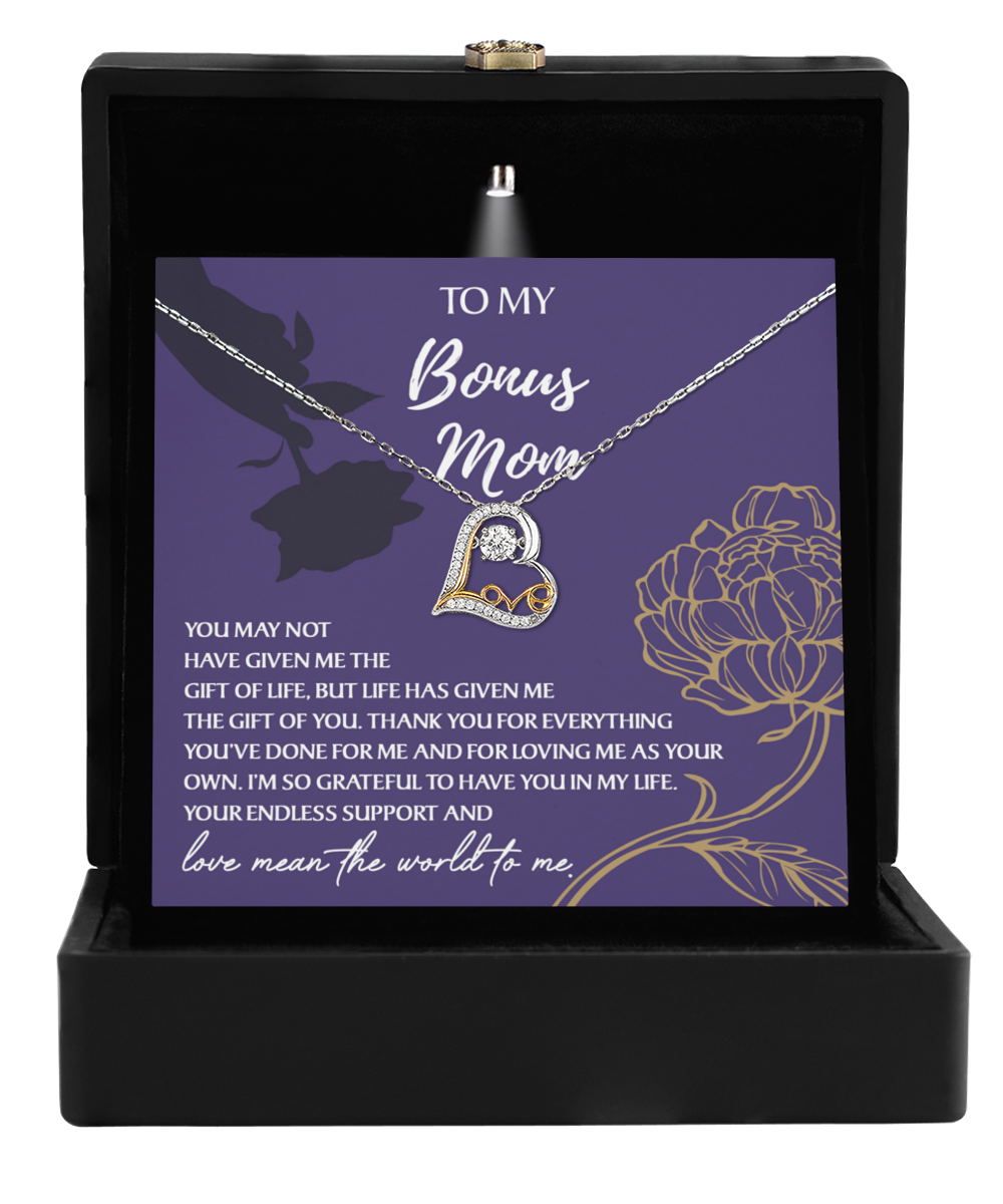 To my bonus mom gift of a love dancing necklace as birthday or mother´s day present or any other celebrations.