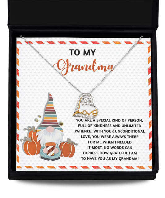 Holiday gift card for grandma, comes with custom message and a love dancing necklace, shipped and printed in USA