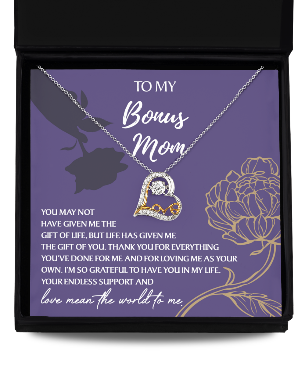 To my bonus mom gift of a love dancing necklace as birthday or mother´s day present or any other celebrations.