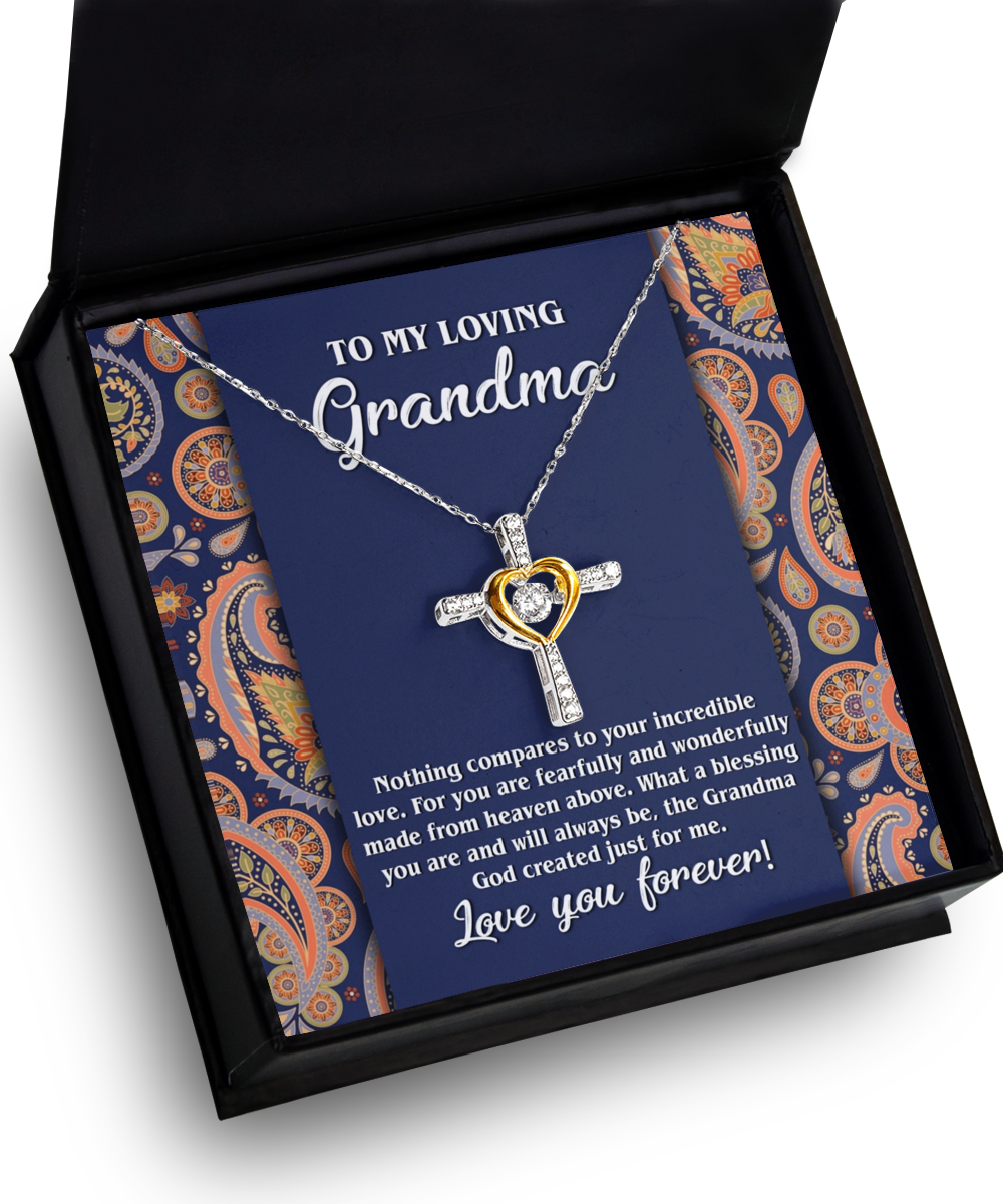 To my loving grandma cross dancing necklace gift from granddaughter or grandson on anniversary.