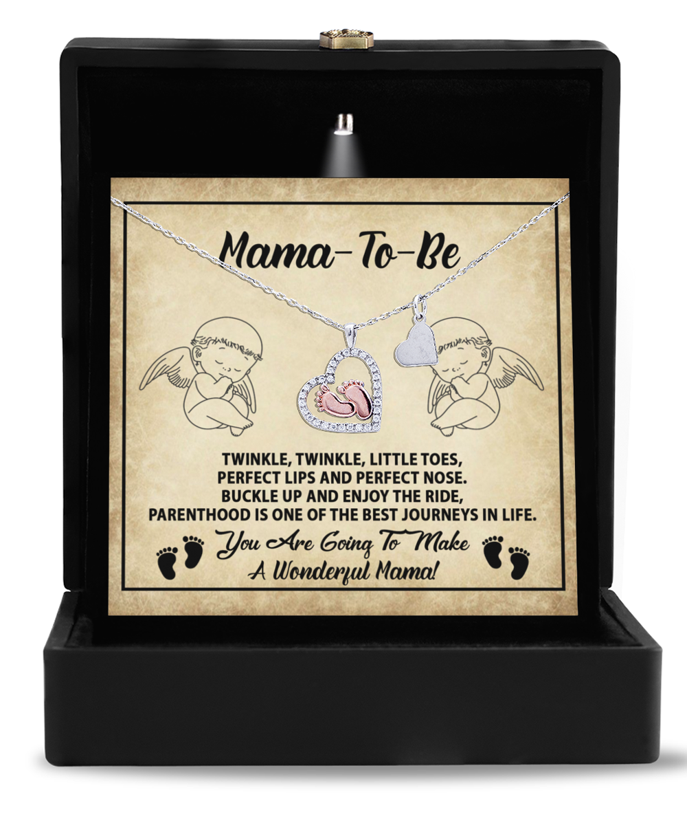 Mama-to-be baby feet necklace for new or expecting parents.