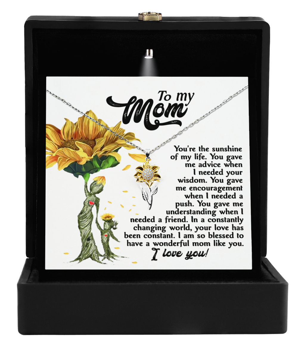 To my mom- The sunshine of my life, Sunflower pendant necklace for mom on her birthday, mother´s day, women´s day and other anniversaries, printed in USA