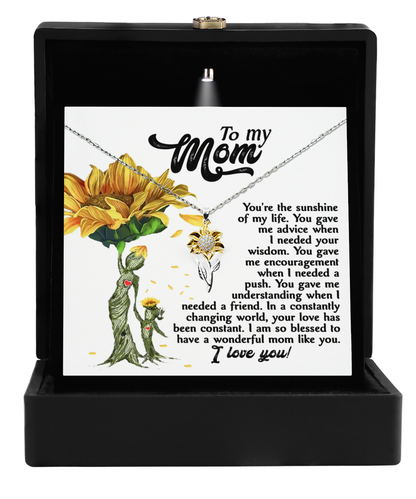 To my mom- The sunshine of my life, Sunflower pendant necklace for mom on her birthday, mother´s day, women´s day and other anniversaries, printed in USA