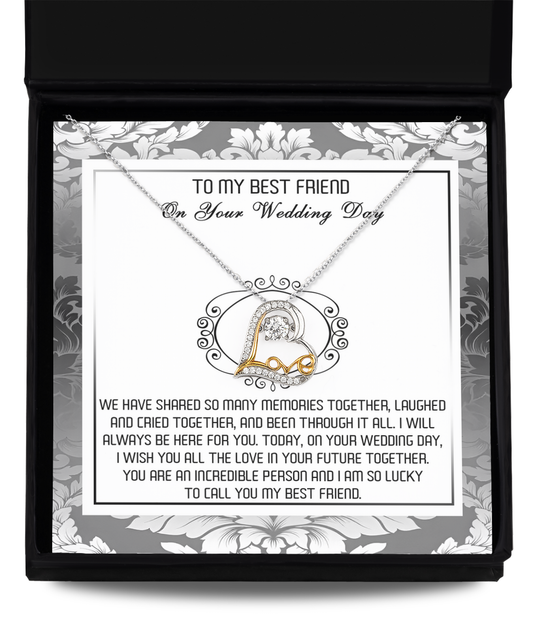 To my best friend on wedding day, love dancing necklace gift on message card