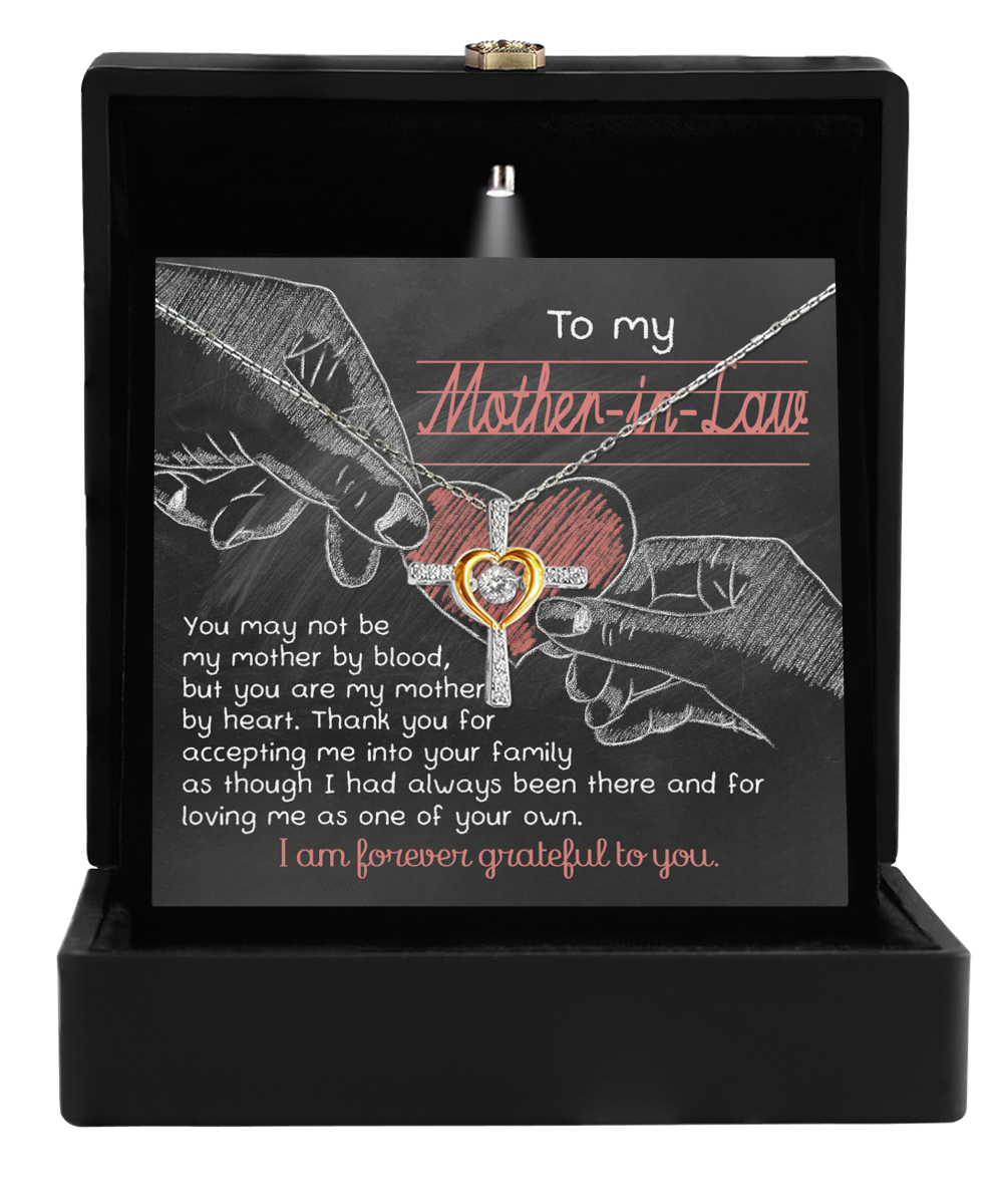 To my mother-in-law mother´s day card with cross dancing necklace jewelry. Printed and shipped from USA