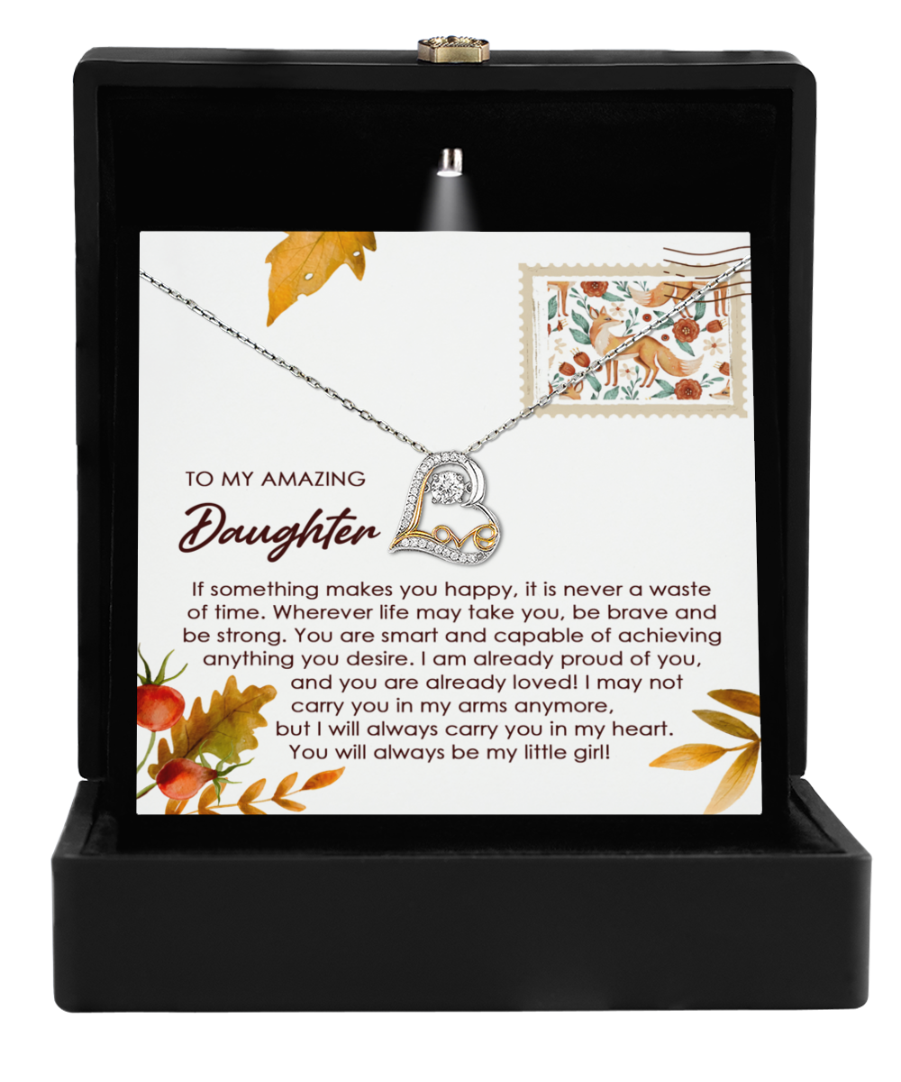 Great gift for daughter from parent, love dancing pendant necklace for her on birthday, graduation, thanksgiving and other anniversaries.