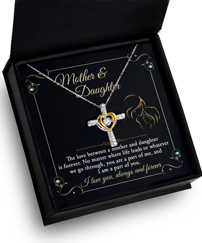 Mother daughter custom message card with cross dancing necklace. Perfect gift for mom on birthday, mother´s day, women´s day and other anniversaries, printed in USA