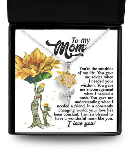 To my mom- The sunshine of my life, Sunflower pendant necklace for mom on her birthday, mother´s day, women´s day and other anniversaries, printed in USA