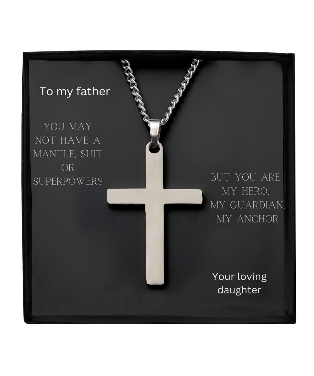 To my father, Brass silver cross prensent from daughter . Christmas gift, birthday day gift, celebrating fathersday.