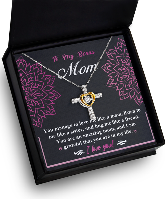 To my bonus mom- An amazing mom, cross dancing pendant present for bonus mom on her birthday, mother´s day and other anniversaries.