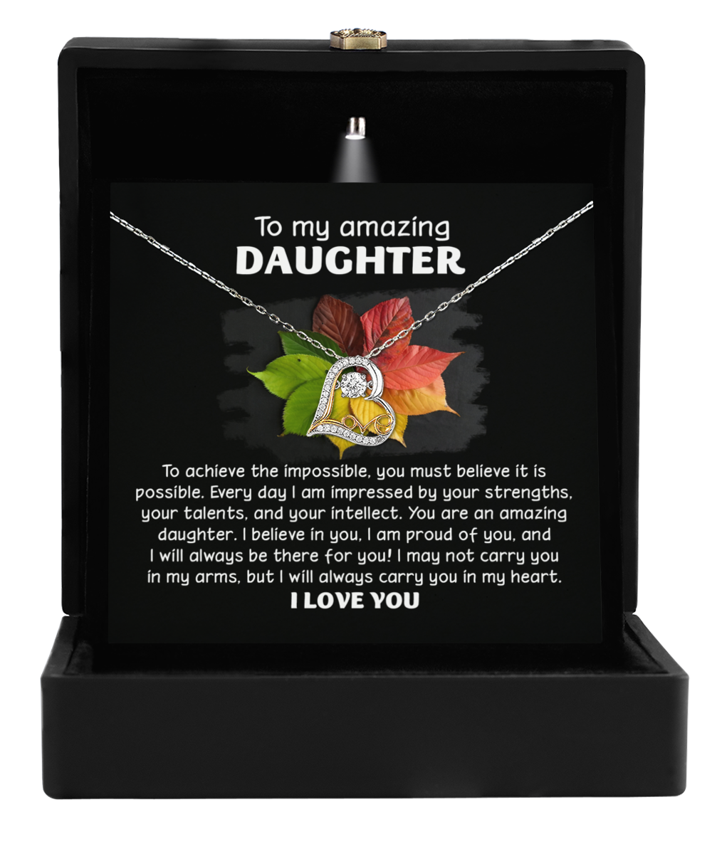 inspirational message from parent to daughter, includes a love dancing necklace. Printed in USA