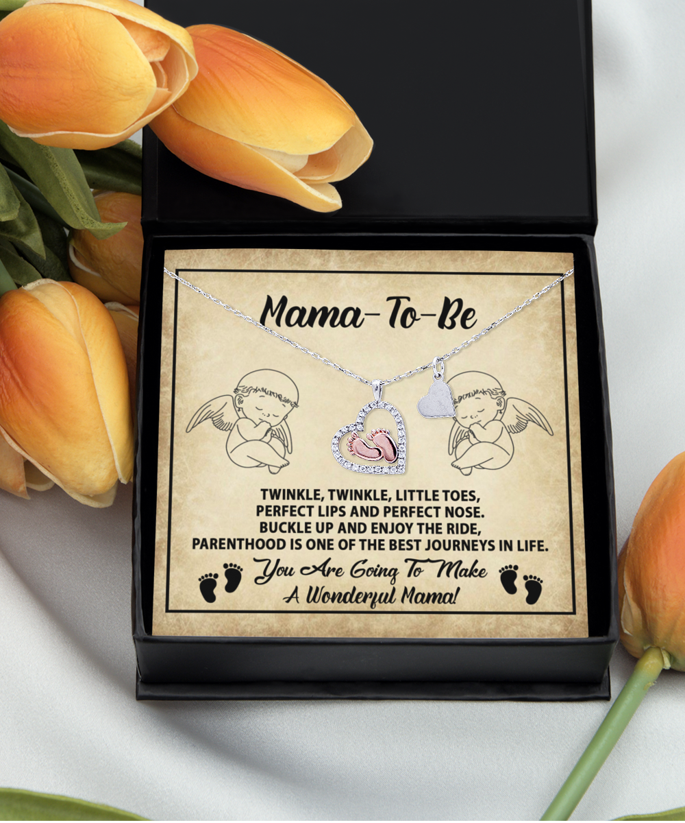 Mama-to-be baby feet necklace for new or expecting parents.