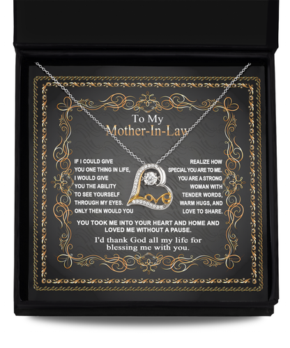 To my mother-in-law message card with love dancing necklace. printed and shipped from USA