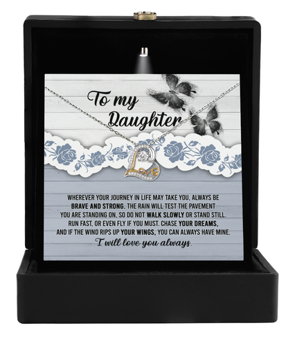 loving letter on message card with necklace from mom, dad, bonus parent .