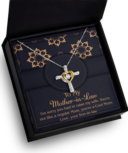 To my cool mother-in-law, gift card pendant with cross dancing necklace for gifting mom-in-law on birthday, mother´s day, women´s day. ships from the USA