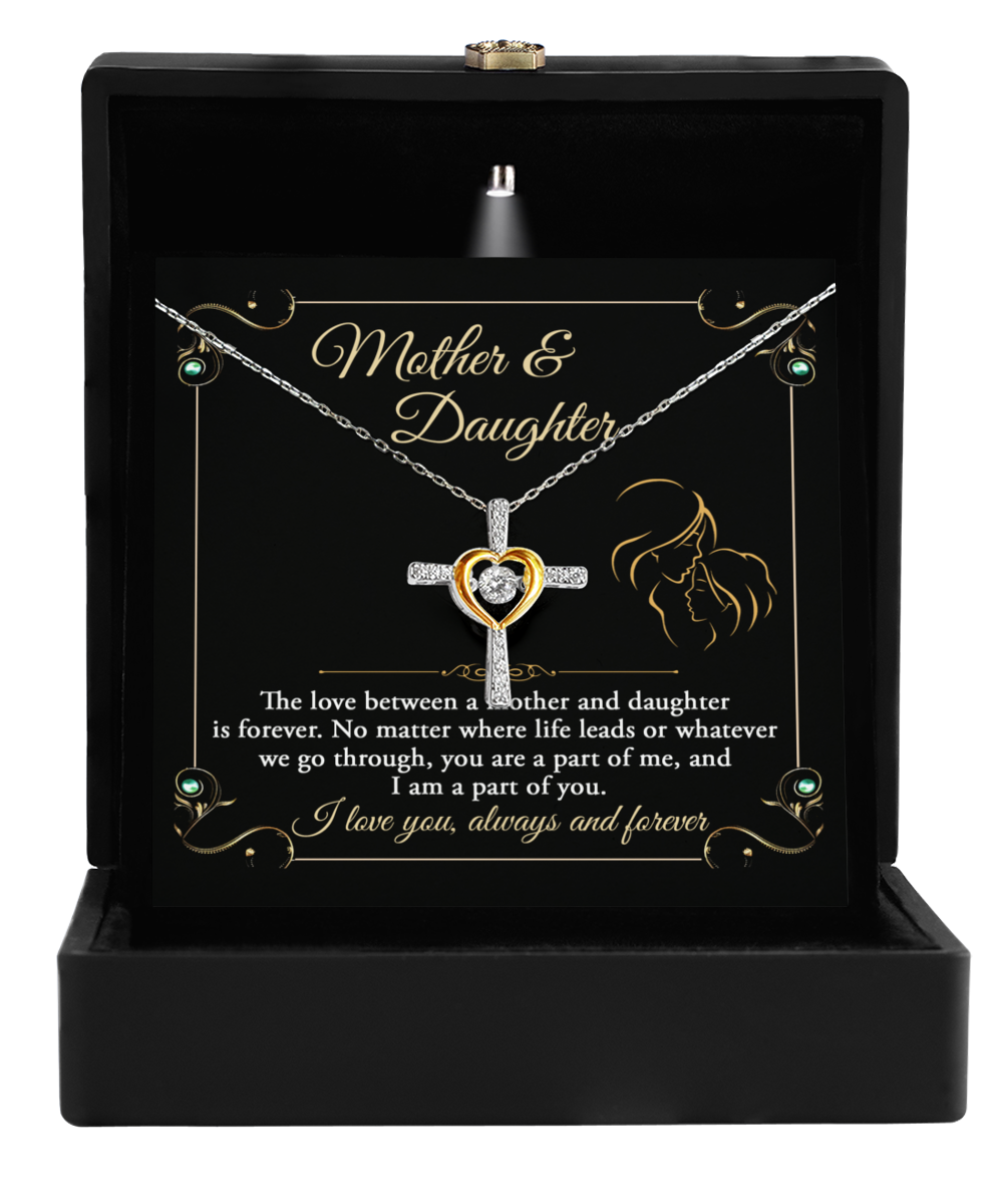 Mother daughter custom message card with cross dancing necklace. Perfect gift for mom on birthday, mother´s day, women´s day and other anniversaries, printed in USA