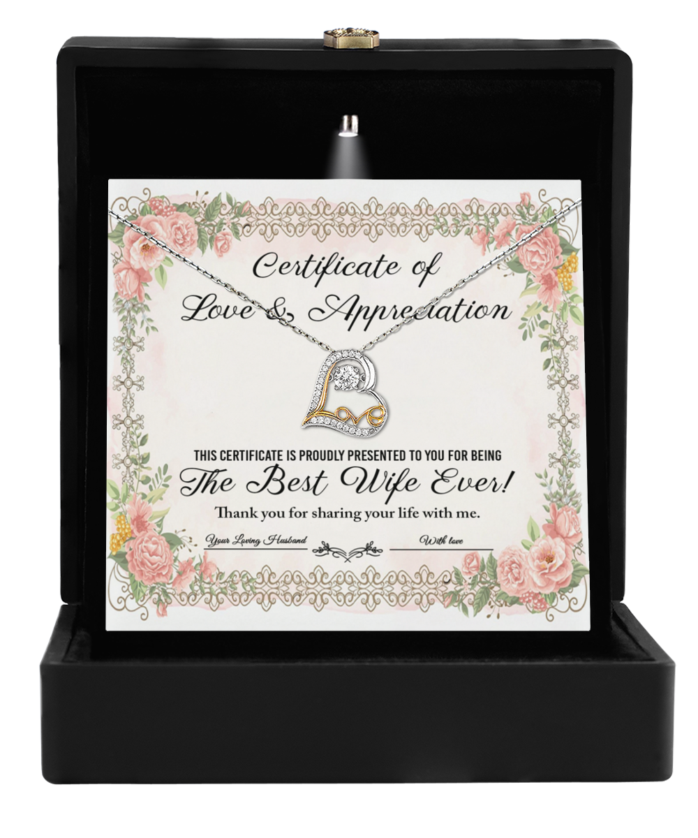 Certificate of love and appreciation from husband to wife.