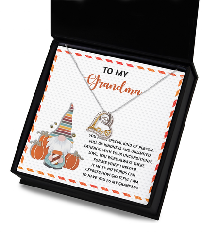 Holiday gift card for grandma, comes with custom message and a love dancing necklace, shipped and printed in USA