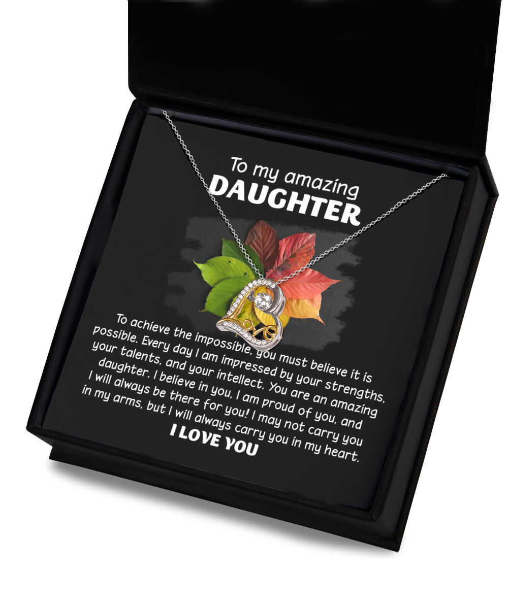 inspirational message from parent to daughter, includes a love dancing necklace. Printed in USA