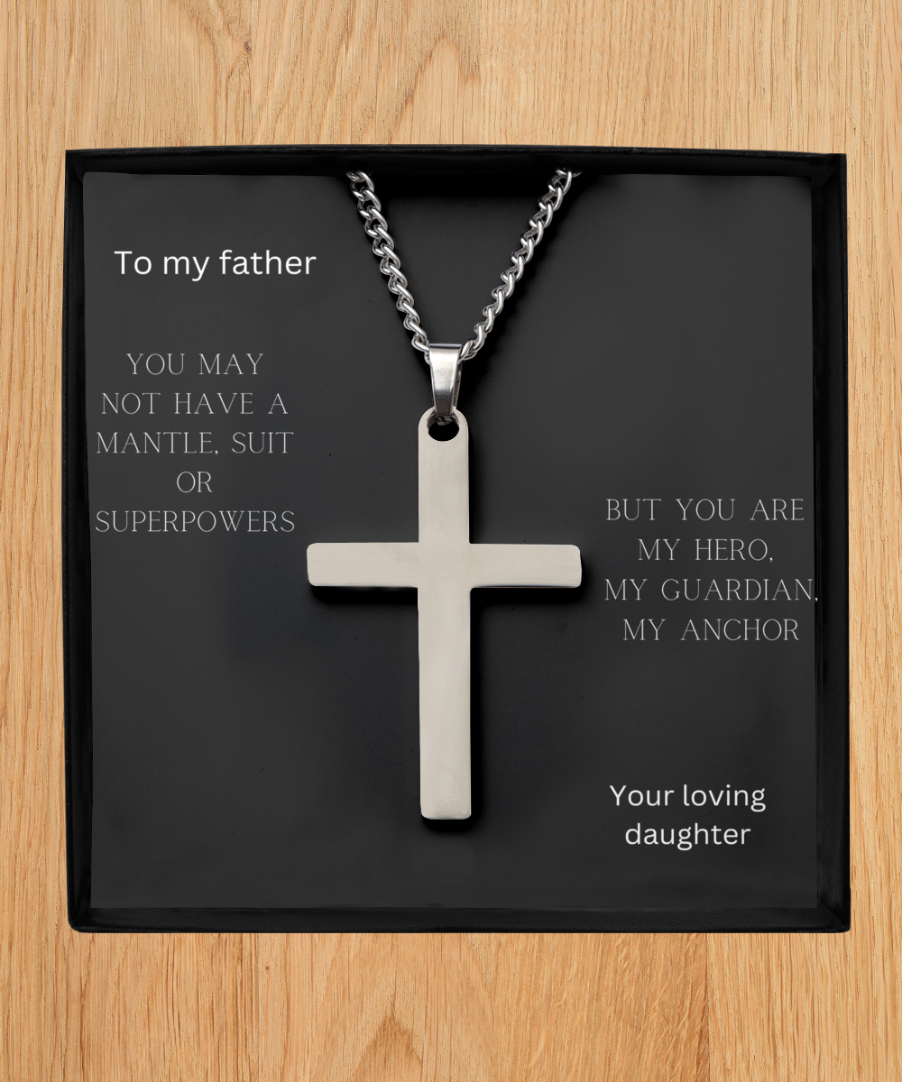 To my father, Brass silver cross prensent from daughter . Christmas gift, birthday day gift, celebrating fathersday.