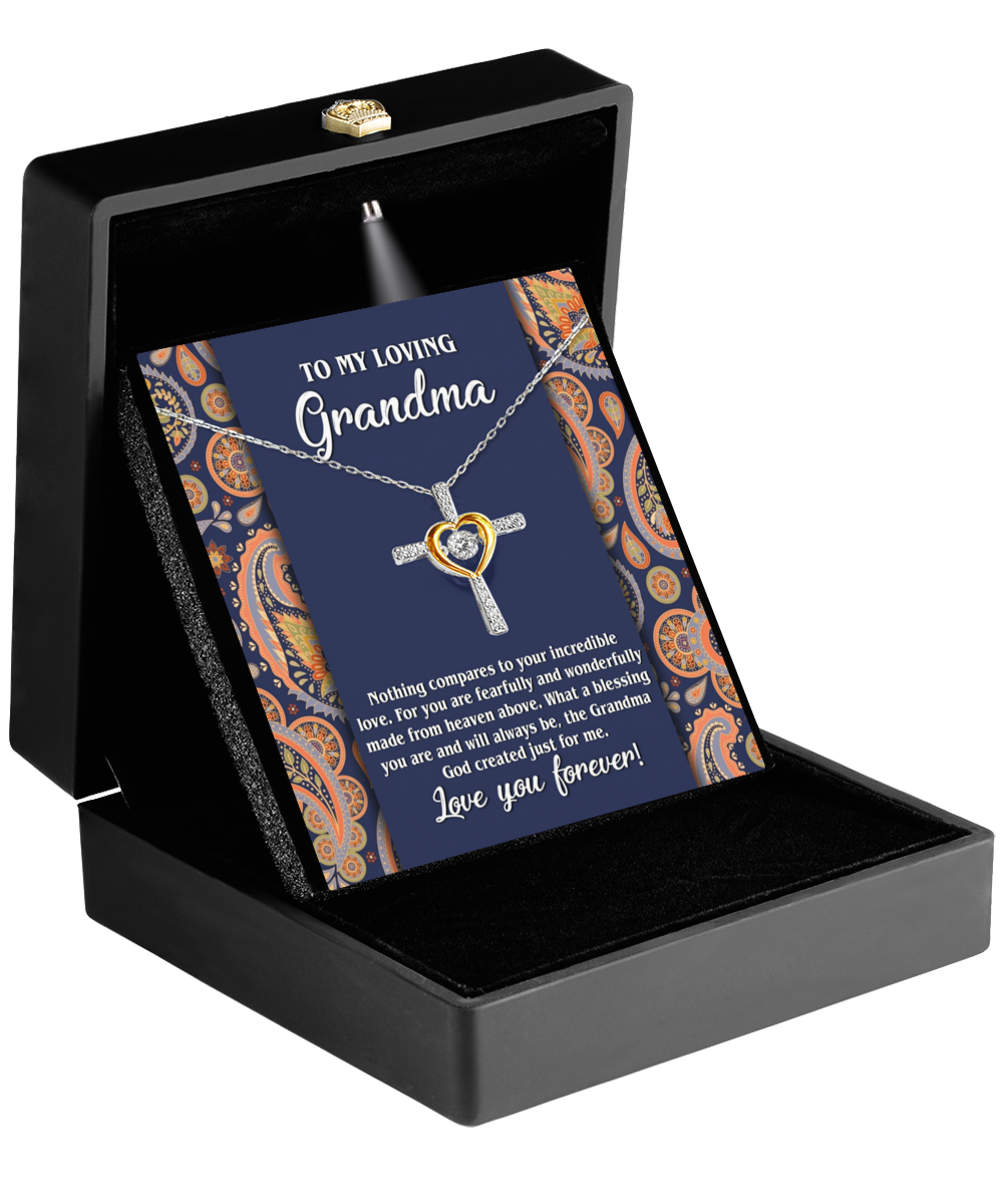 To my loving grandma cross dancing necklace gift from granddaughter or grandson on anniversary.