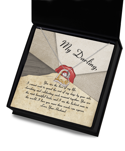 To my bride-to-be, heartfelt message on greeting card together with beautiful love dancing sterling silver necklace.