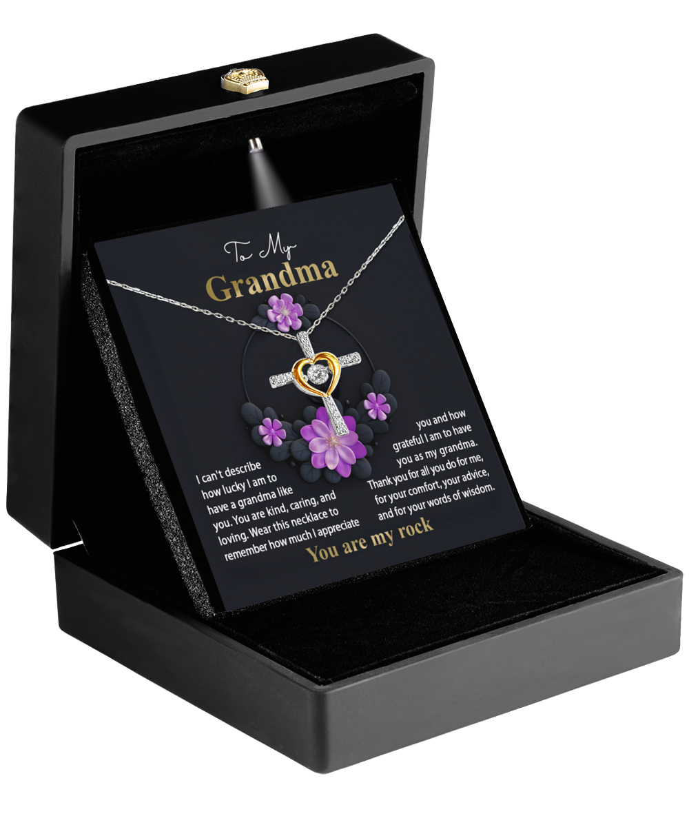 To my grandma cross dancing necklace present on birthday and other anniversaries.