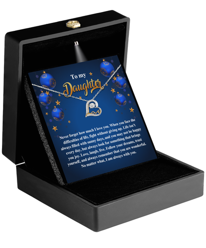 Lovely Holiday gift card for daughter, custom message and love dancing necklace for her. Made in USA