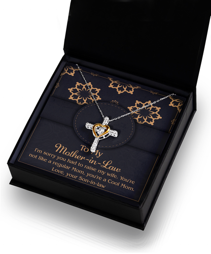 To my cool mother-in-law, gift card pendant with cross dancing necklace for gifting mom-in-law on birthday, mother´s day, women´s day. ships from the USA