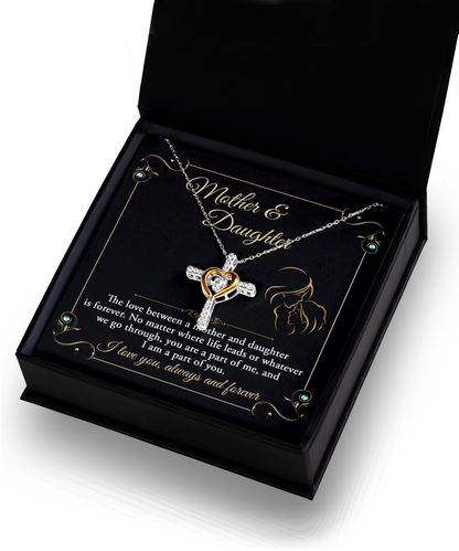 Mother daughter custom message card with cross dancing necklace. Perfect gift for mom on birthday, mother´s day, women´s day and other anniversaries, printed in USA