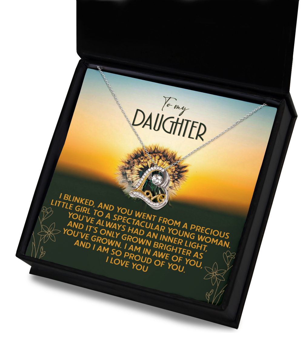 Beautiful message card gift with love dancing necklace for your loved daughter. Printed and shipped from USA