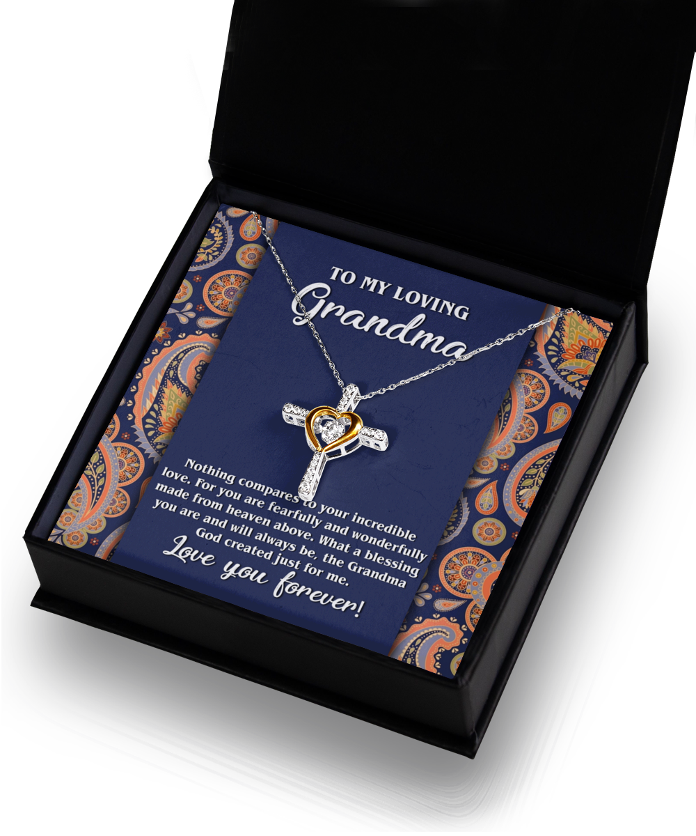 To my loving grandma cross dancing necklace gift from granddaughter or grandson on anniversary.