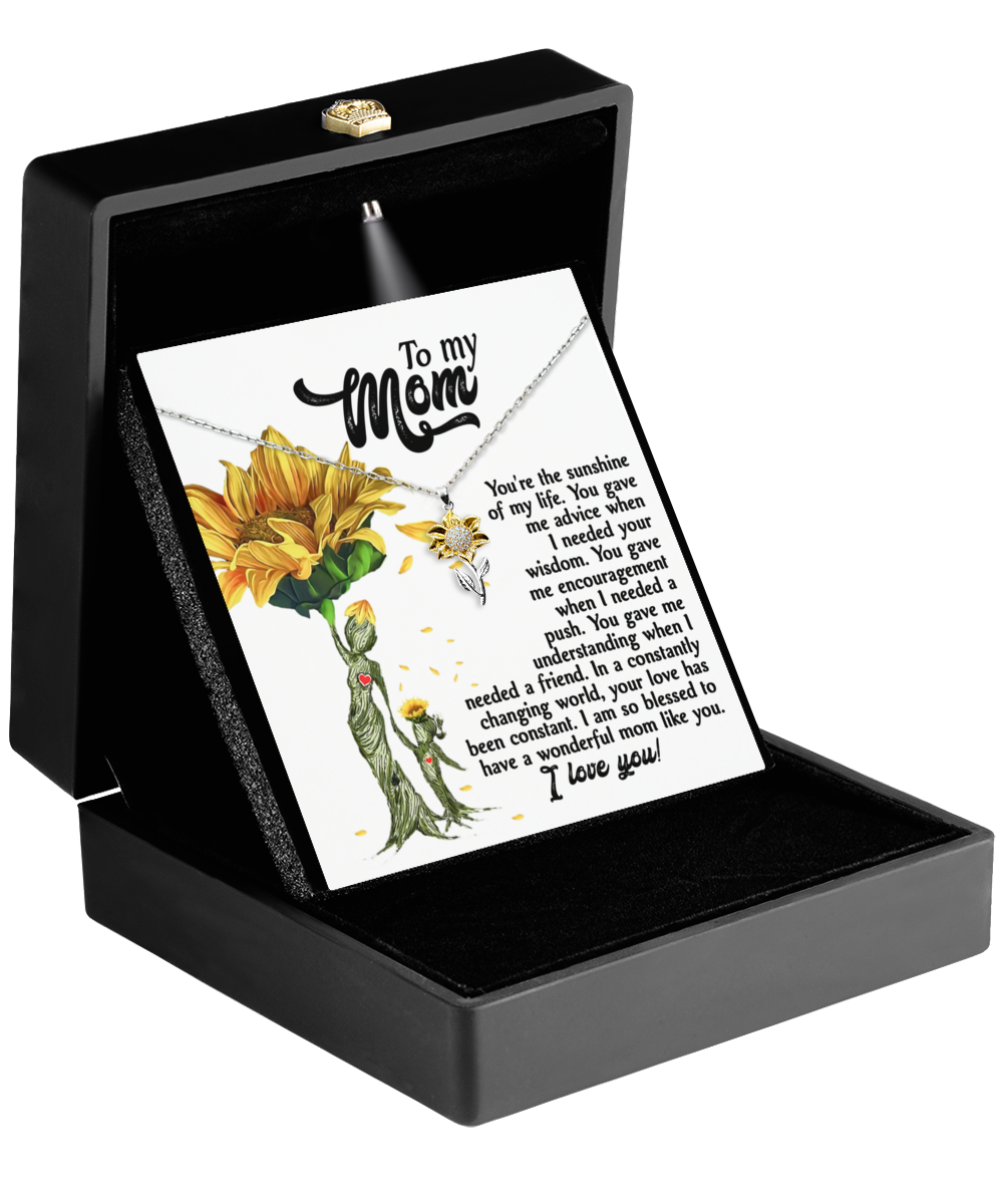 To my mom- The sunshine of my life, Sunflower pendant necklace for mom on her birthday, mother´s day, women´s day and other anniversaries, printed in USA