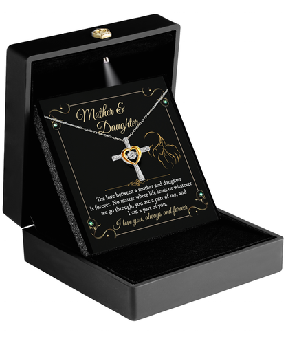 Mother daughter custom message card with cross dancing necklace. Perfect gift for mom on birthday, mother´s day, women´s day and other anniversaries, printed in USA