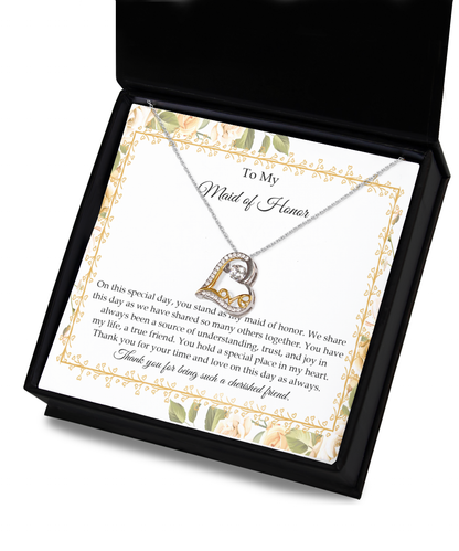 To my maid of honorlove dancing necklace with message card from bride to bridesmaid.