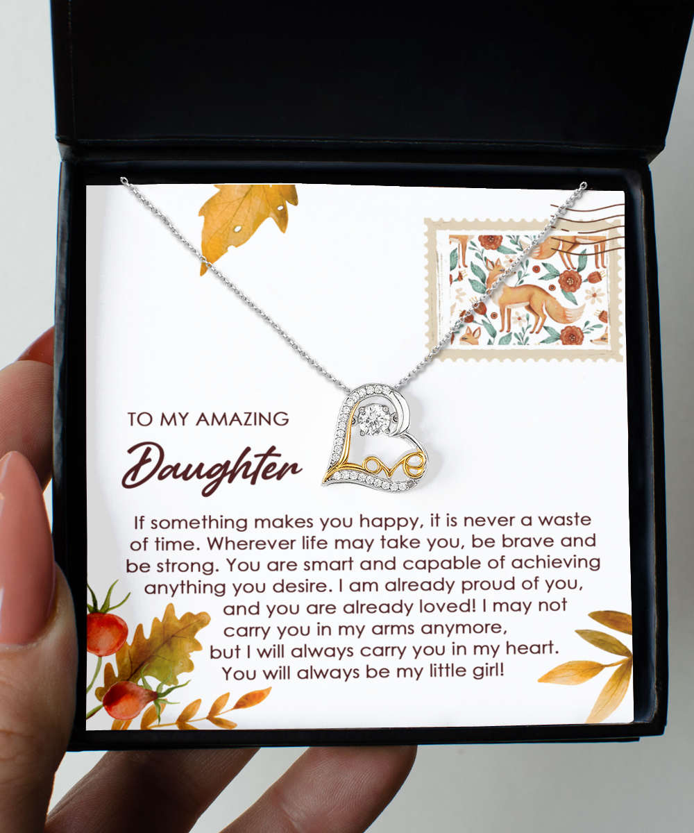 Great gift for daughter from parent, love dancing pendant necklace for her on birthday, graduation, thanksgiving and other anniversaries.